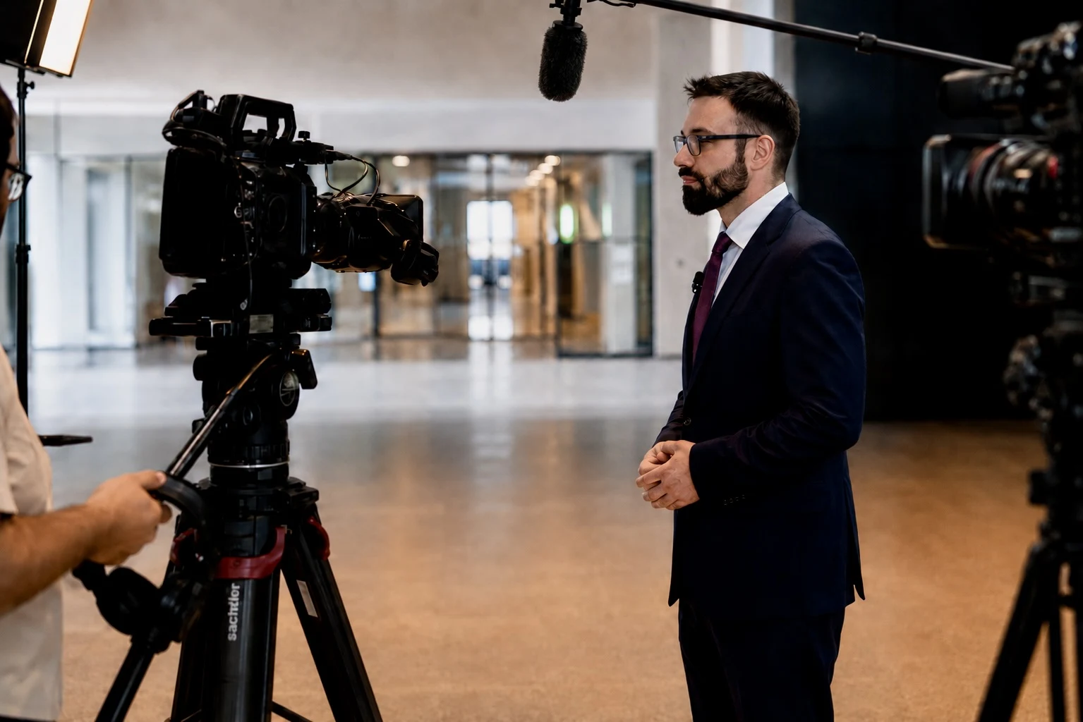Kyriakos Dom Efthynopoulos speaking during a professional video production
